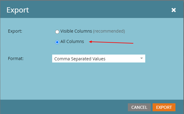 A screenshot showing how to export all column of a list in Marketo
